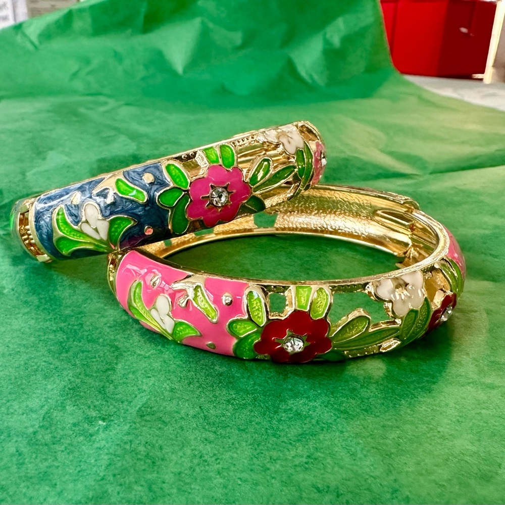 Brand new Hand painted enamel floral bangles. Bought in Hong Kong.